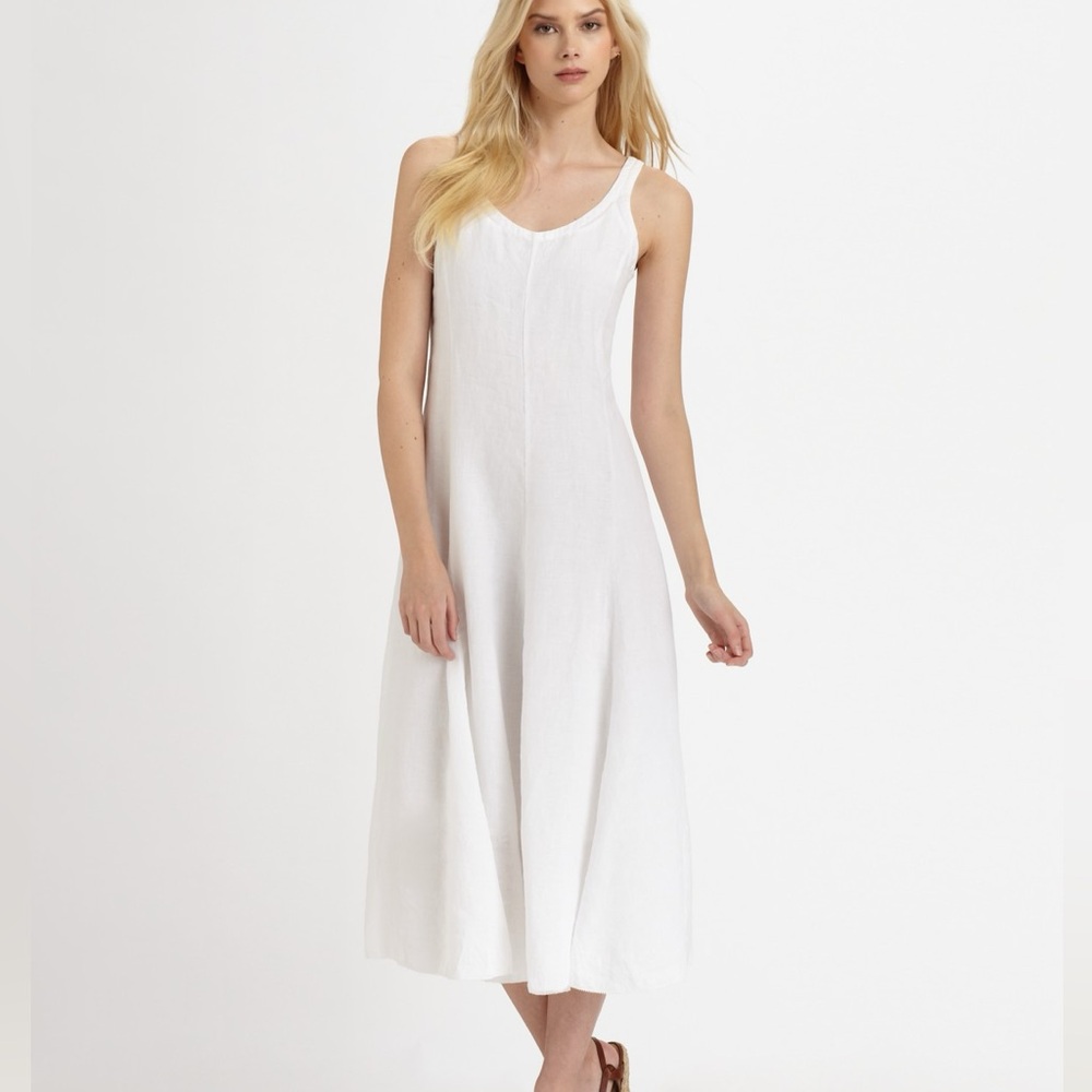 $400 NWT EILEEN FISHER White  Handkerchief w/ Ties Linen Scoop Neck Dress XL - Picture 3 of 15